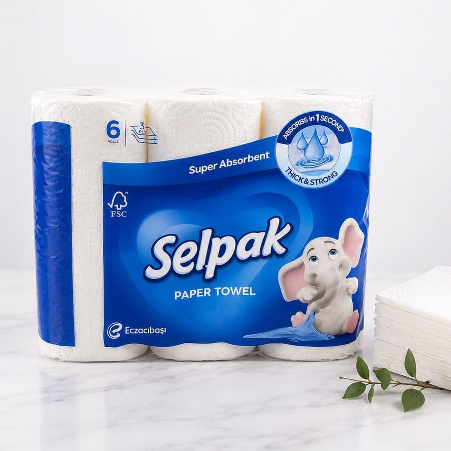 Рушники паперові Selpak, 3-шарові, 6 рулонів