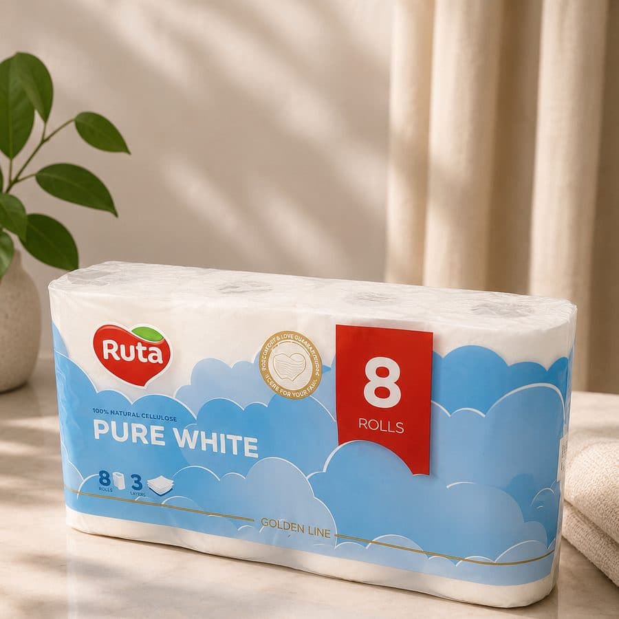Туалетний папір Ruta Pure White, 3-шаровий, 8 рулонів